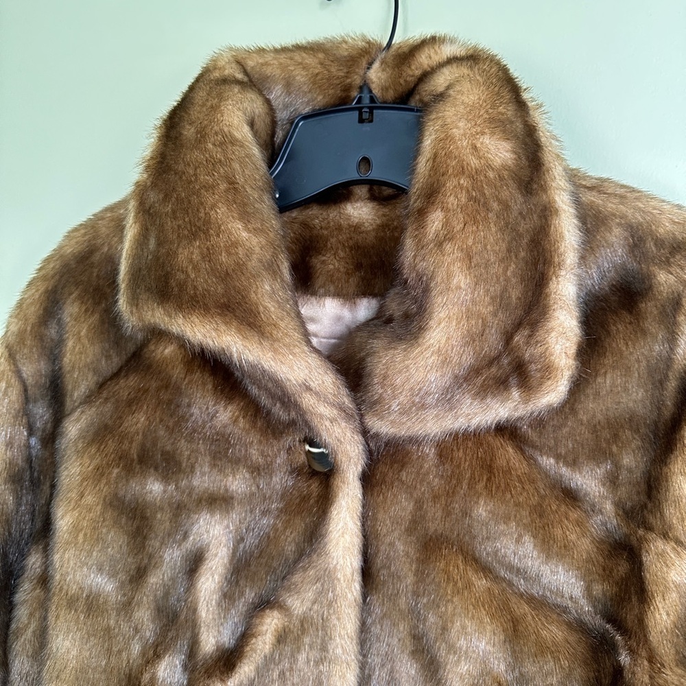 ALPINE STUDIO SOFT LUXURIOUS BROWN FAUX MINK FUR  JACKET COAT SIZE S - Picture 2 of 11